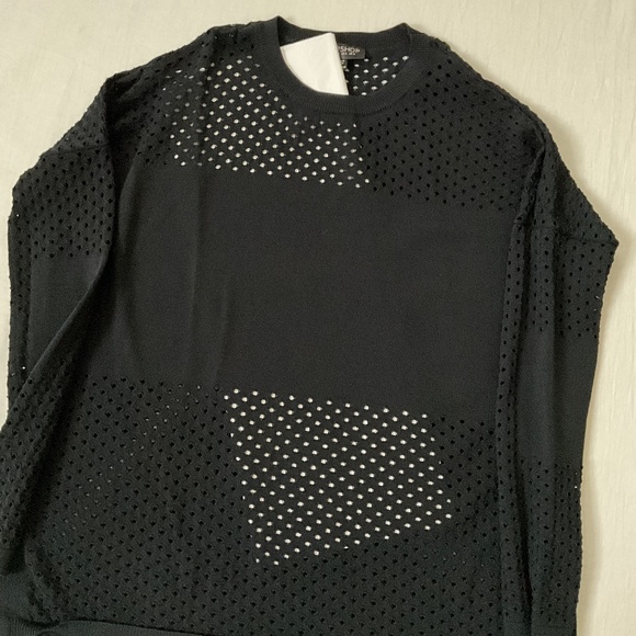 NWOT TOPSHOP Perforated Knit Jersey Sweater Top Size 4 Black - Picture 4 of 11